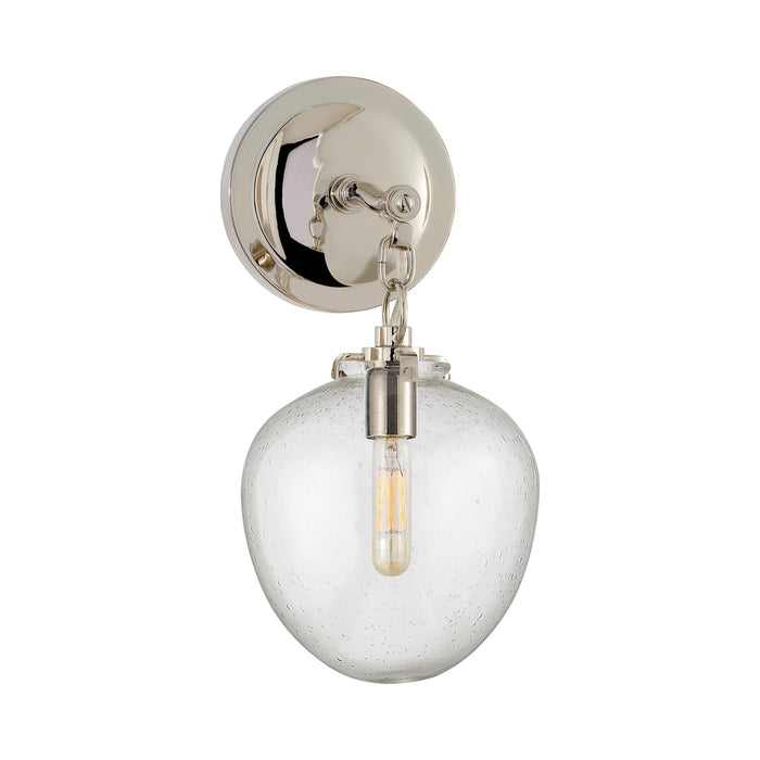 Katie Acorn Wall Light in Polished Nickel/Seeded Glass.