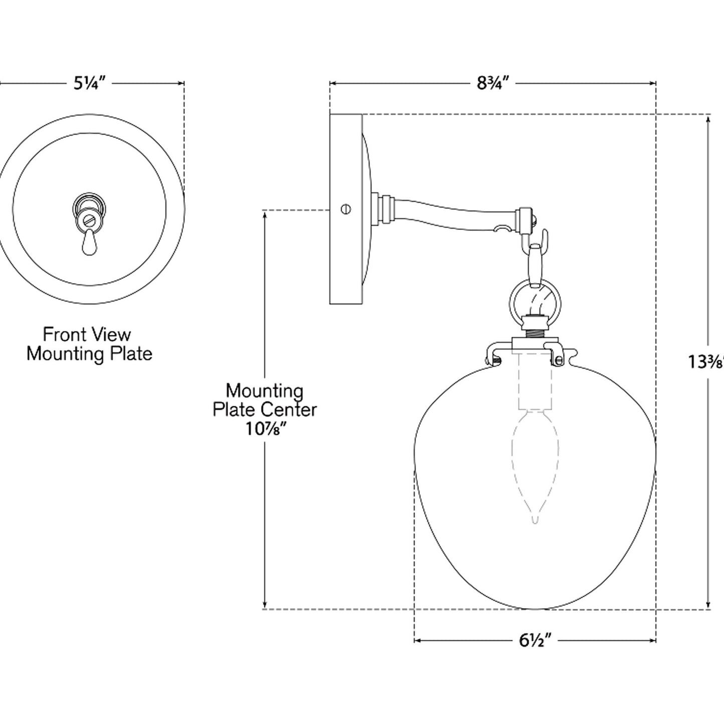 Katie Acorn Wall Light - line drawing.