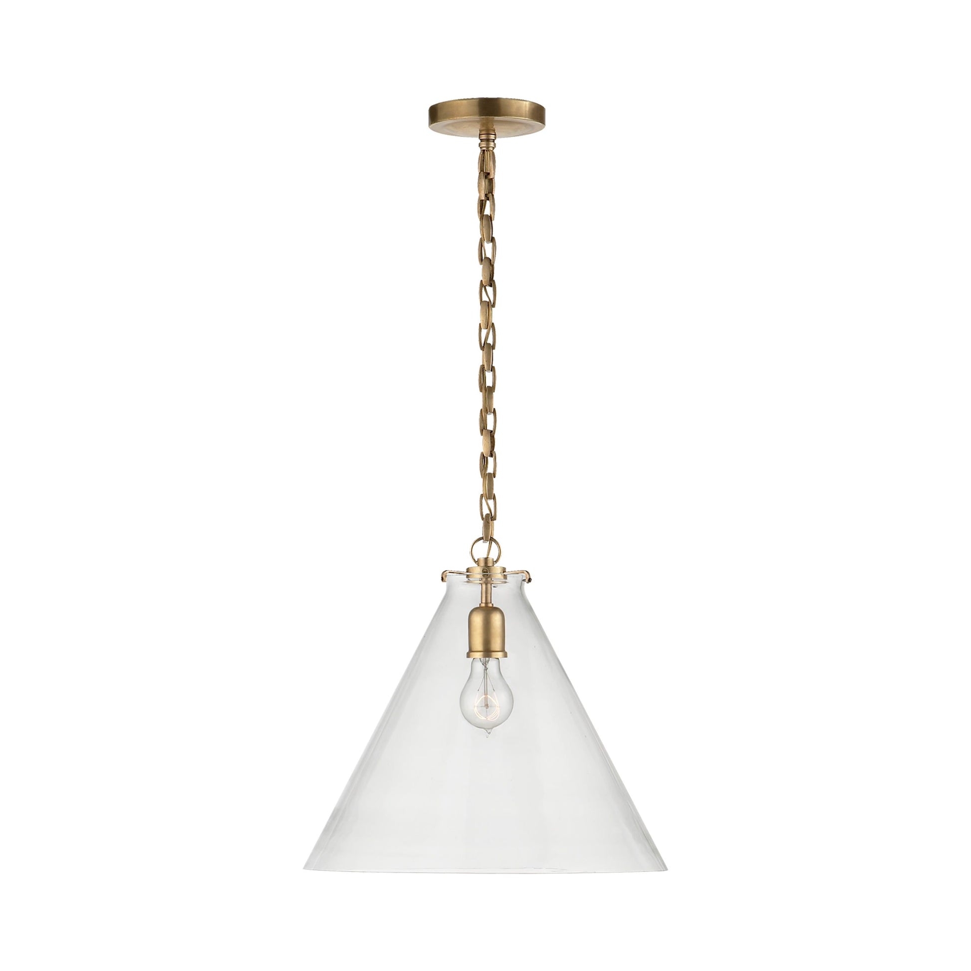 Katie Conical Pendant Light in Hand-Rubbed Antique Brass (Clear Glass/Small).