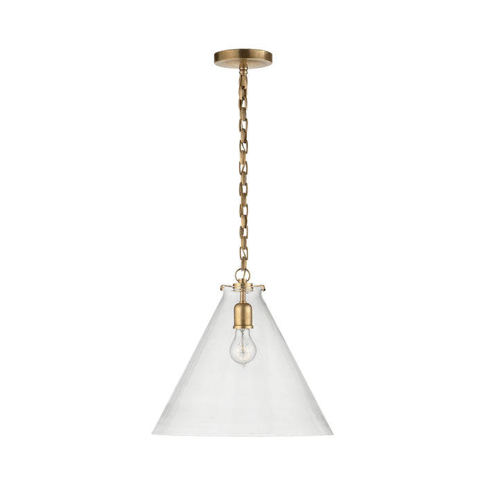 Katie Conical Pendant Light in Hand-Rubbed Antique Brass/Clear Glass.