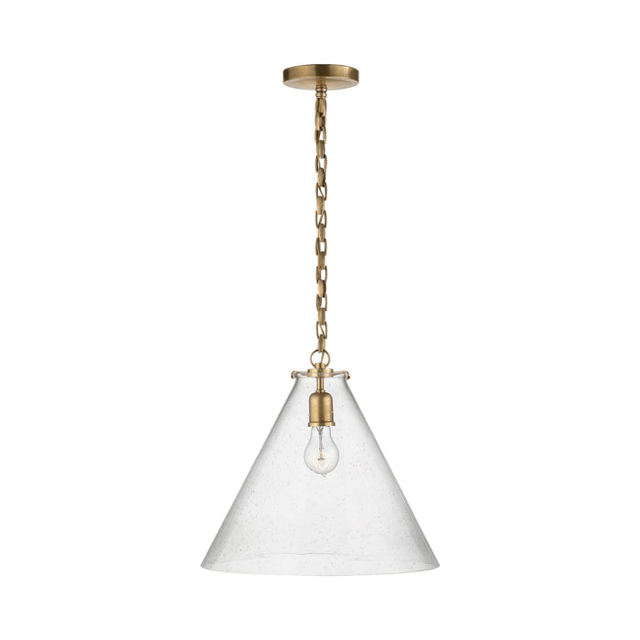 Katie Conical Pendant Light in Hand-Rubbed Antique Brass/Seeded Glass.