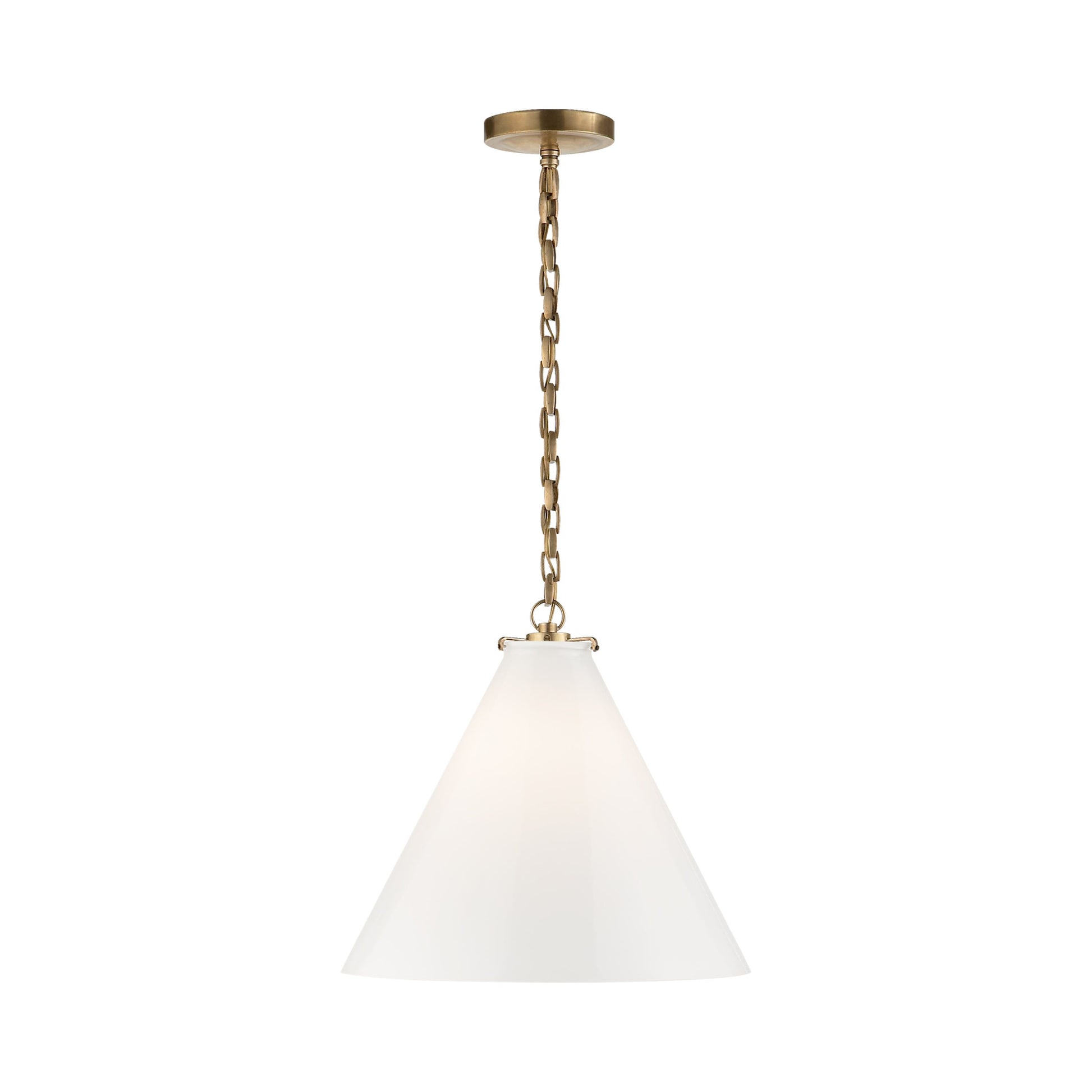 Katie Conical Pendant Light in Hand-Rubbed Antique Brass (White Glass/Small).
