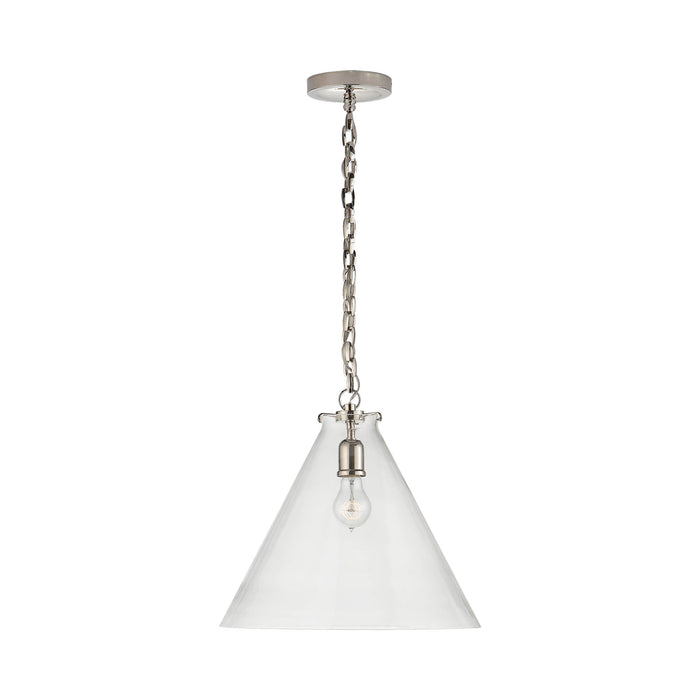 Katie Conical Pendant Light in Polished Nickel/Clear Glass.