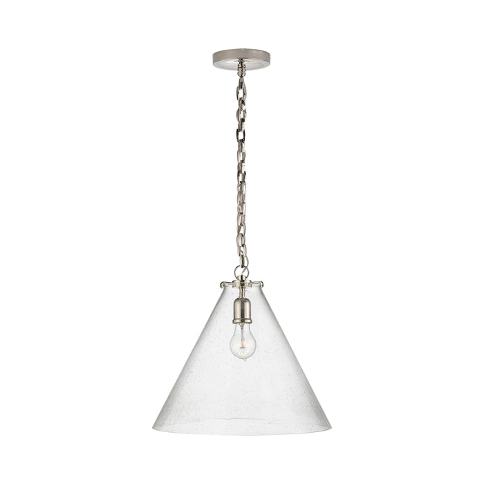 Katie Conical Pendant Light in Polished Nickel/Seeded Glass.