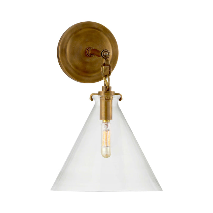 Katie Conical Wall Light in Hand-Rubbed Antique Brass/Clear Glass.