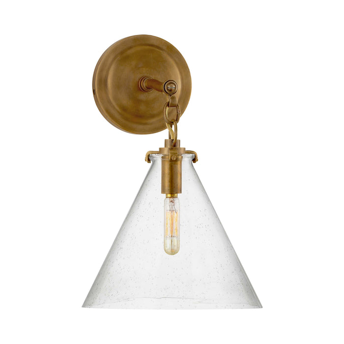 Katie Conical Wall Light in Hand-Rubbed Antique Brass/Seeded Glass.