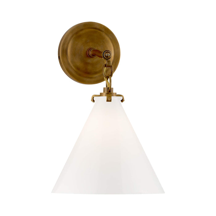 Katie Conical Wall Light in Hand-Rubbed Antique Brass/White Glass.