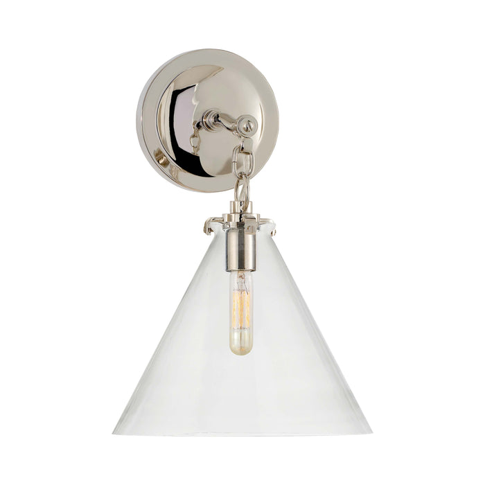 Katie Conical Wall Light in Polished Nickel/Clear Glass.