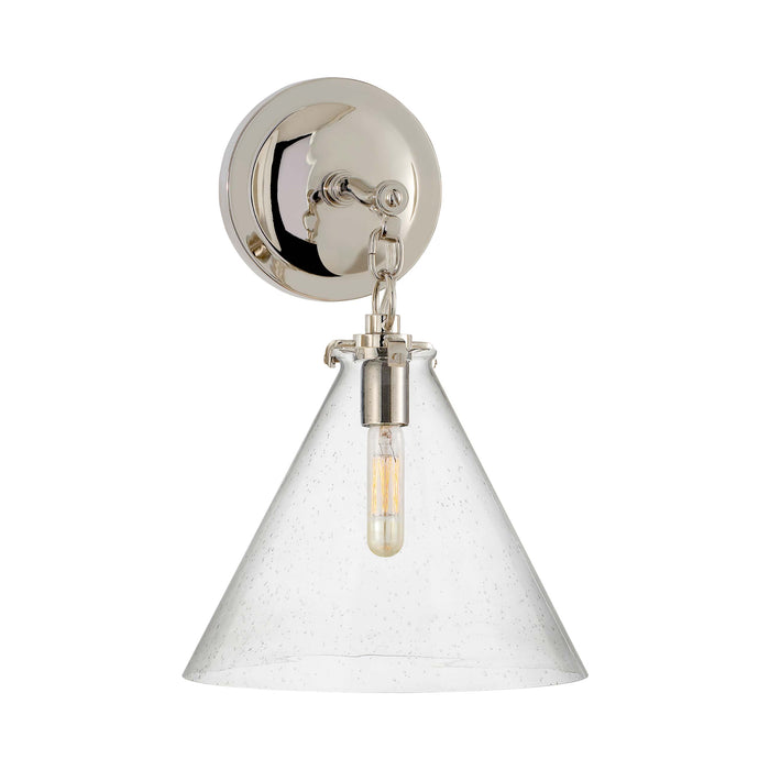 Katie Conical Wall Light in Polished Nickel/Seeded Glass.