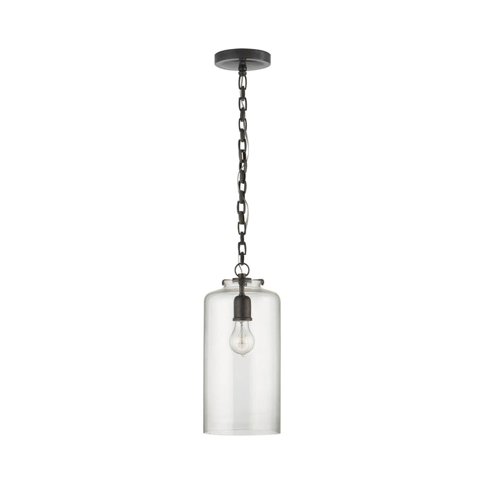 Katie Cylinder Pendant Light in Bronze/Clear Glass.
