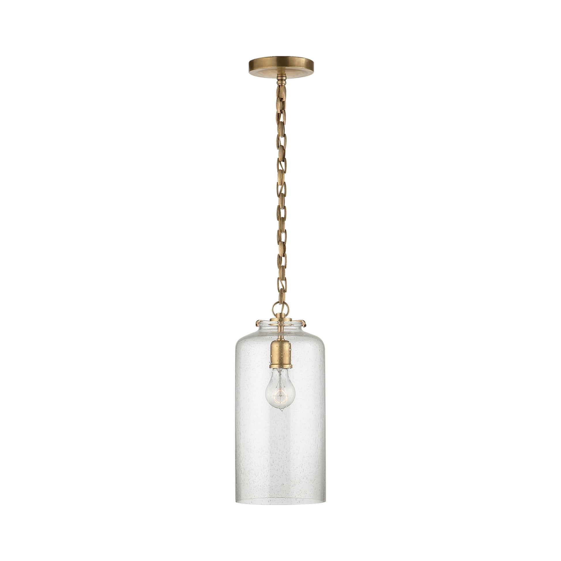 Katie Cylinder Pendant Light in Hand-Rubbed Antique Brass (Seeded Glass/Small).