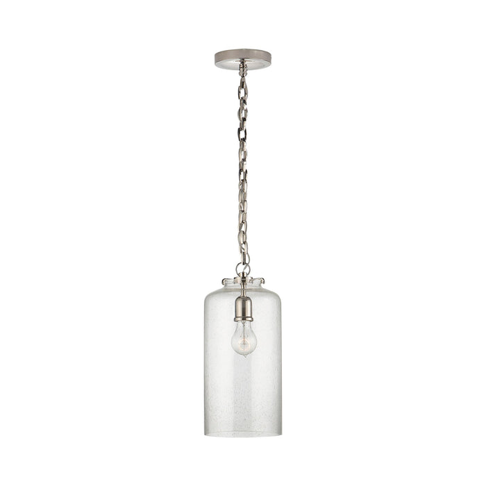 Katie Cylinder Pendant Light in Polished Nickel/Seeded Glass.