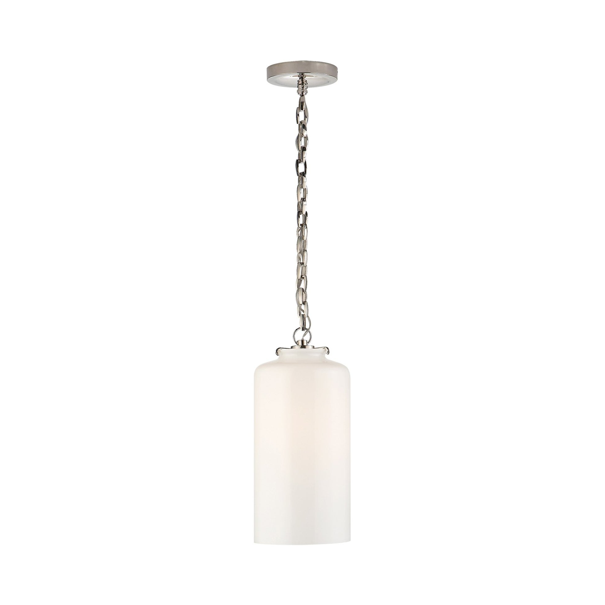 Katie Cylinder Pendant Light in Polished Nickel (White Glass/Small).