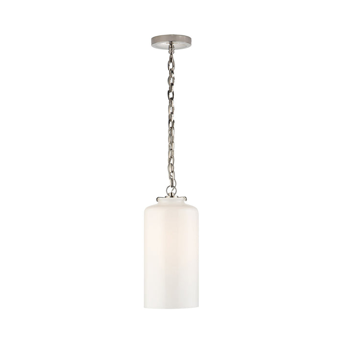 Katie Cylinder Pendant Light in Polished Nickel/White Glass.