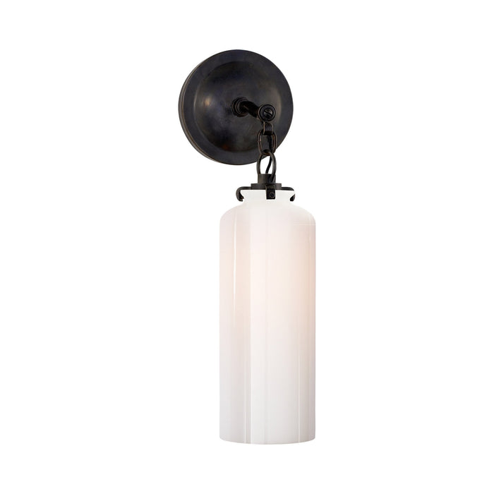 Katie Cylinder Wall Light in Bronze/White Glass.