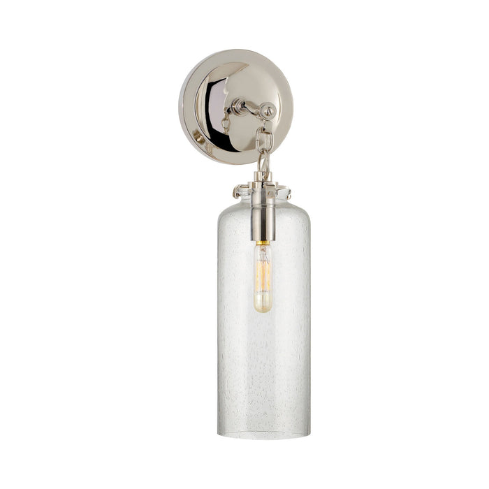 Katie Cylinder Wall Light in Polished Nickel/Seeded Glass.