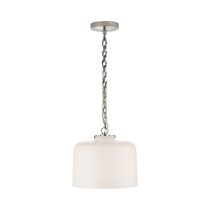 Katie Dome Pendant Light in Polished Nickel/White Glass.
