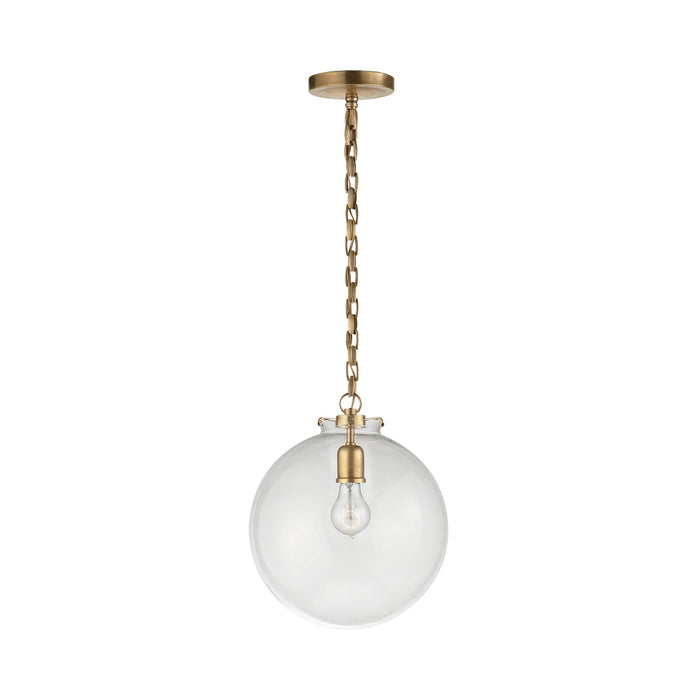 Katie Globe Pendant Light in Hand-Rubbed Antique Brass/Clear Glass.