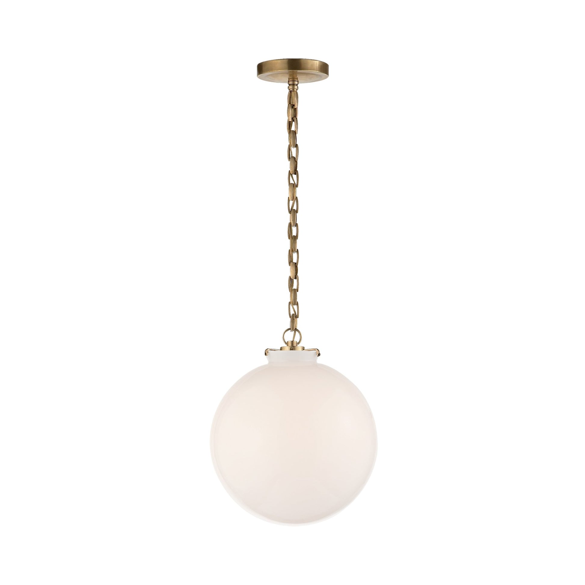 Katie Globe Pendant Light in Hand-Rubbed Antique Brass (White Glass/Small).