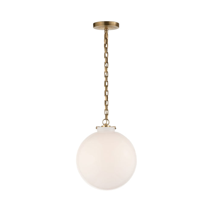 Katie Globe Pendant Light in Hand-Rubbed Antique Brass/White Glass.