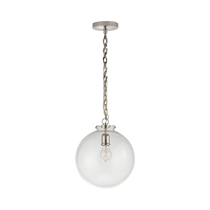 Katie Globe Pendant Light in Polished Nickel/Clear Glass.