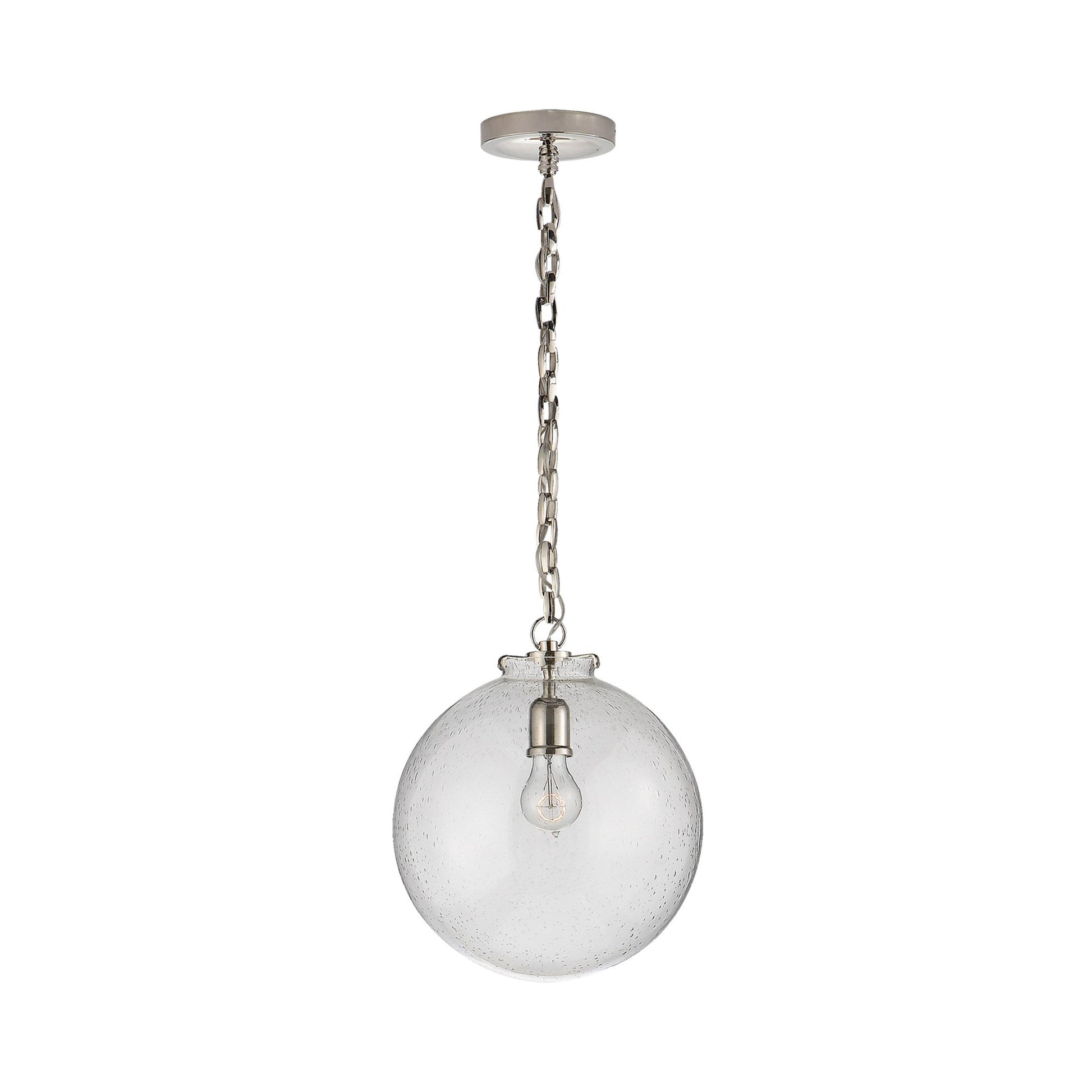 Katie Globe Pendant Light in Polished Nickel (Seeded Glass/Small).