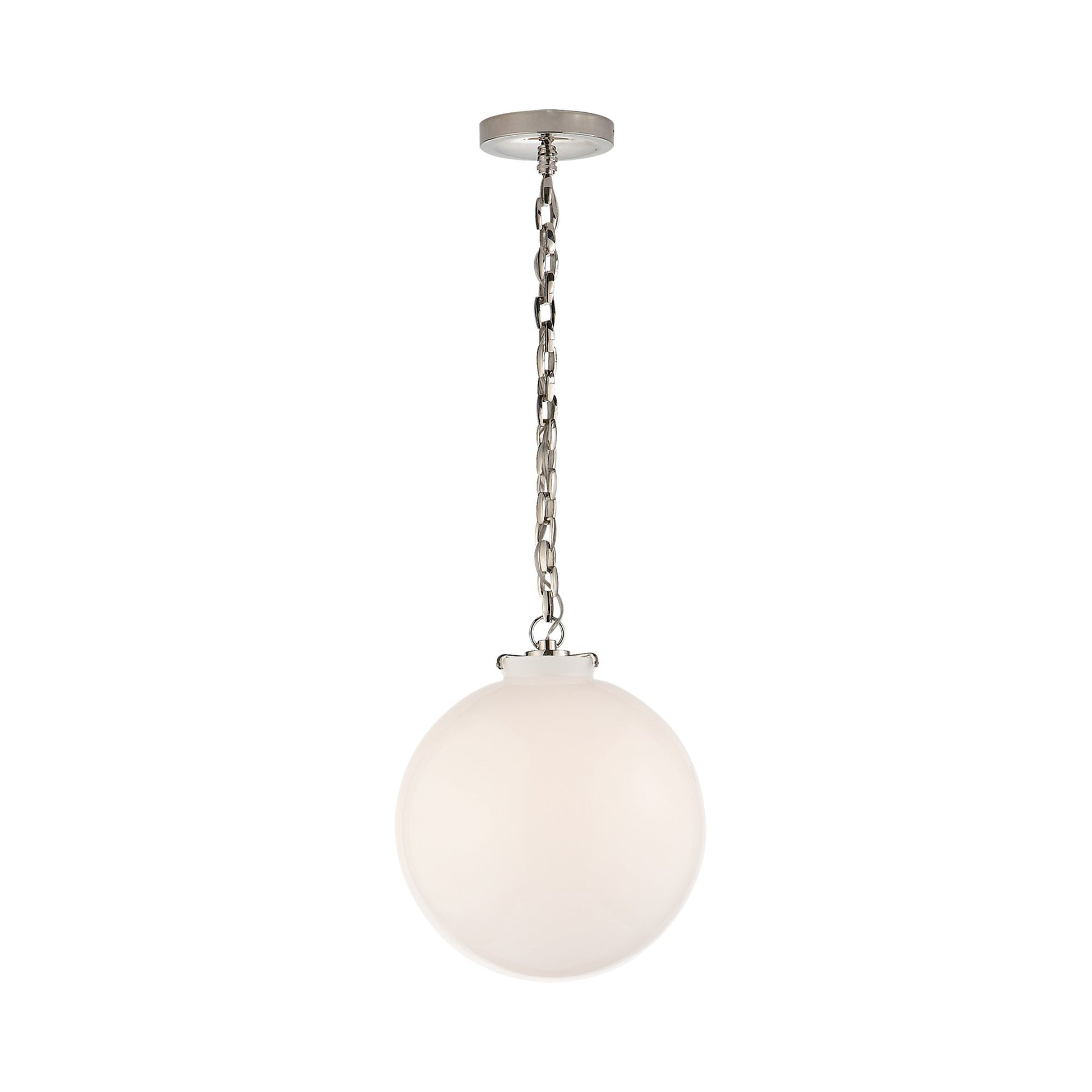Katie Globe Pendant Light in Polished Nickel (White Glass/Small).