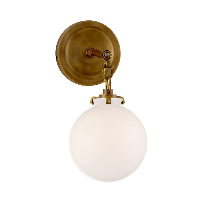 Katie Globe Wall Light in Hand-Rubbed Antique Brass/White Glass.