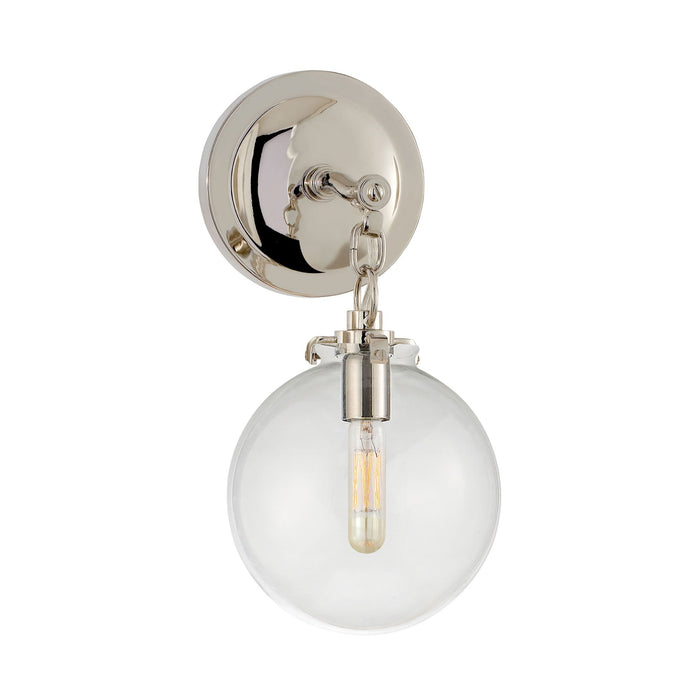 Katie Globe Wall Light in Polished Nickel/Clear Glass.