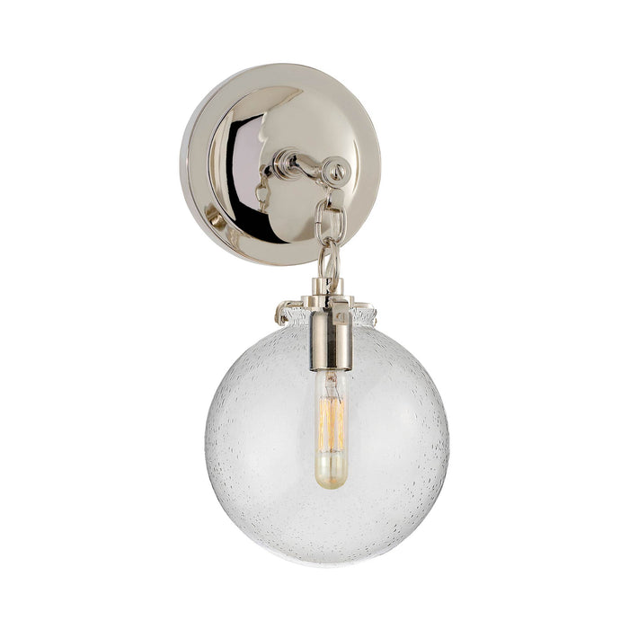 Katie Globe Wall Light in Polished Nickel/Seeded Glass.