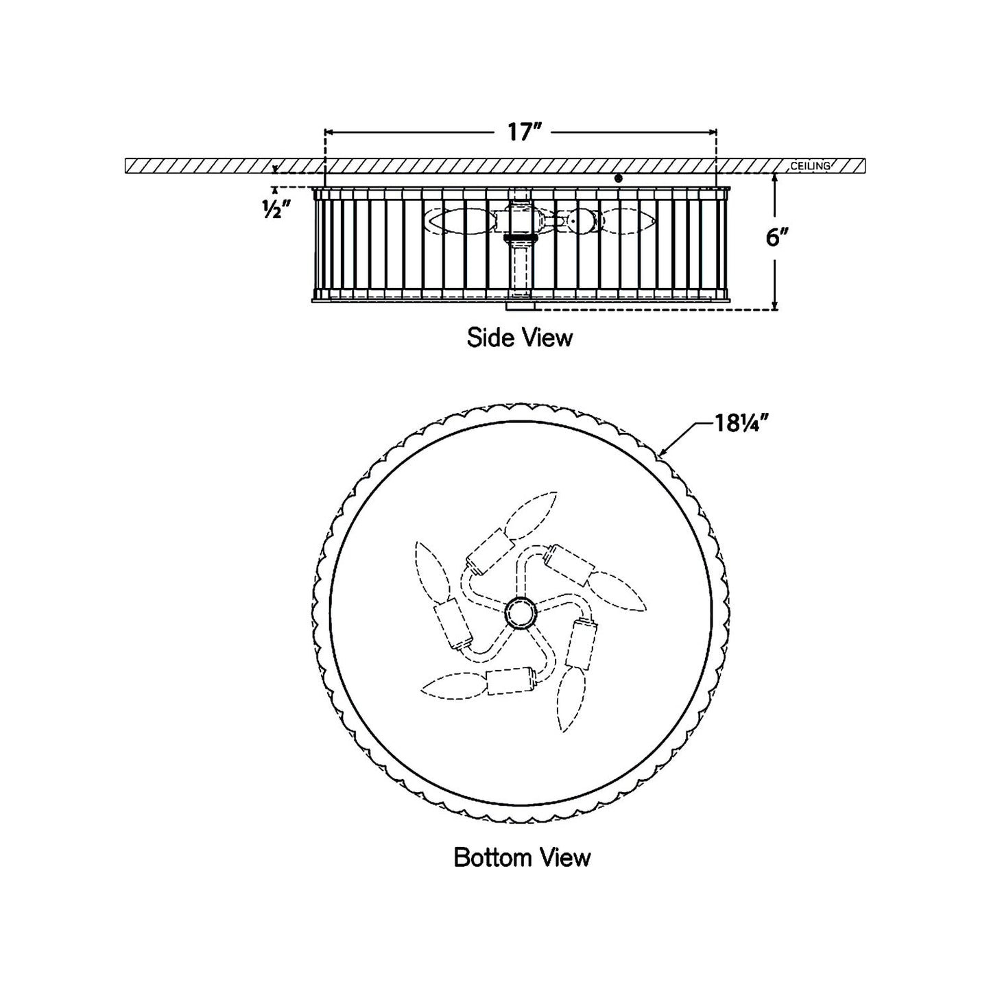 Kean LED Flush Mount Ceiling Light - line drawing.