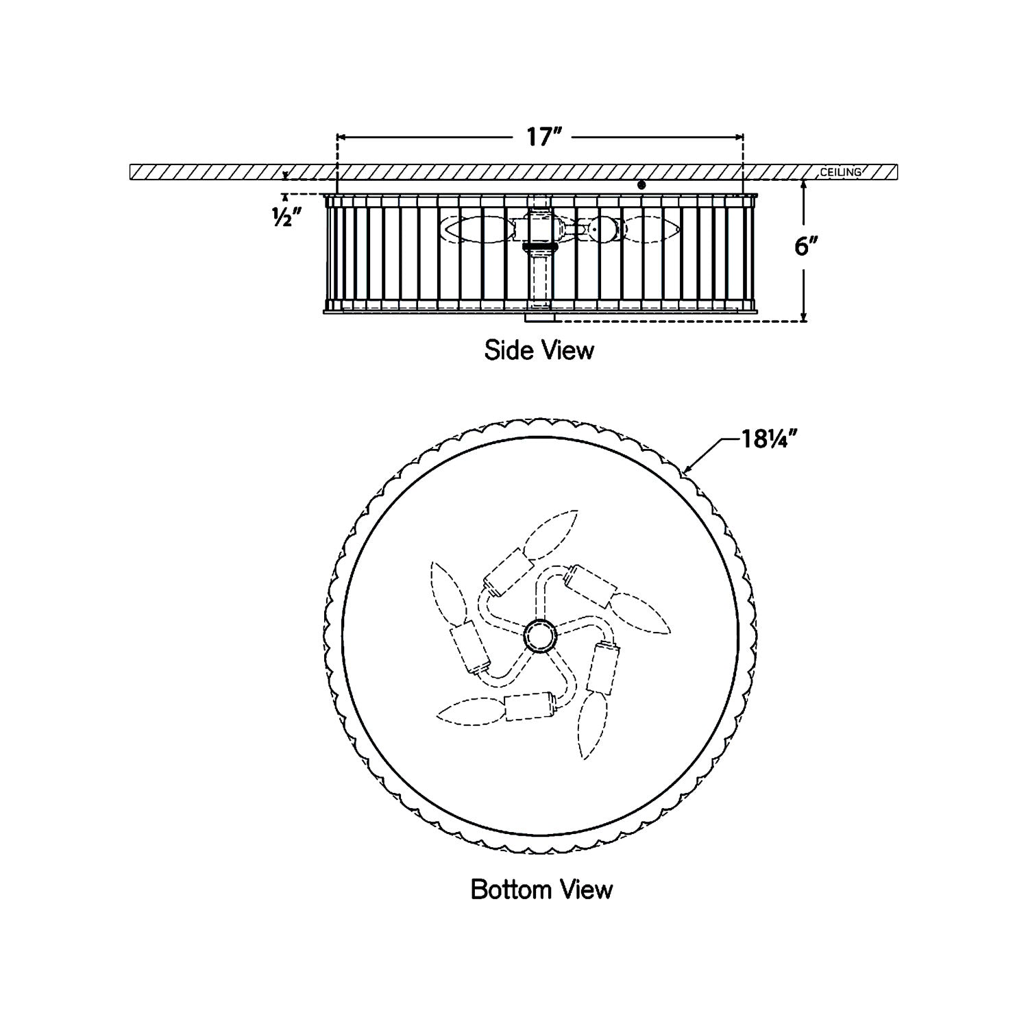 Kean LED Flush Mount Ceiling Light - line drawing.