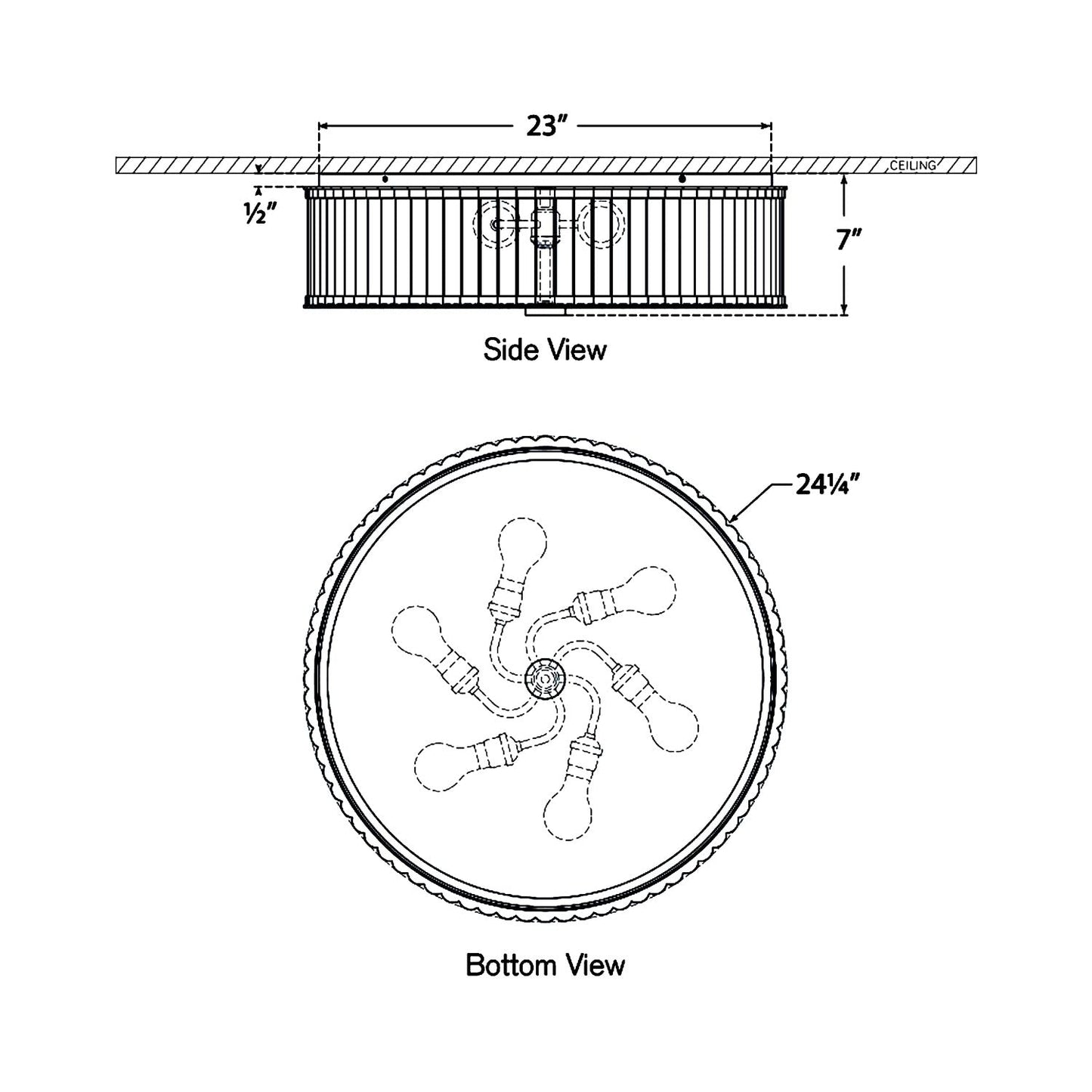 Kean LED Flush Mount Ceiling Light - line drawing.