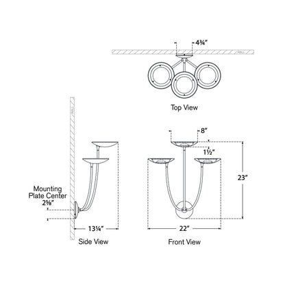 Keira LED Triple Wall Light - line drawing.