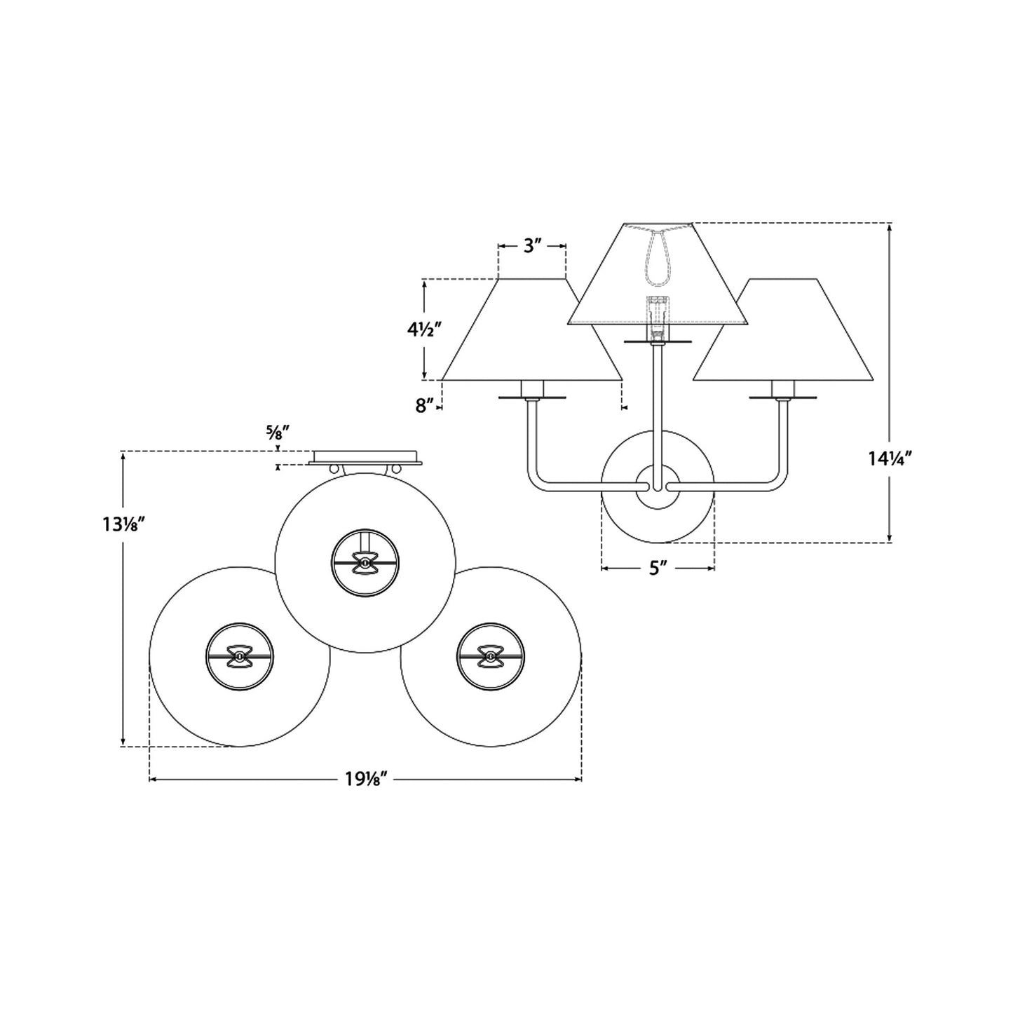 Kelley Triple Wall Light - line drawing.