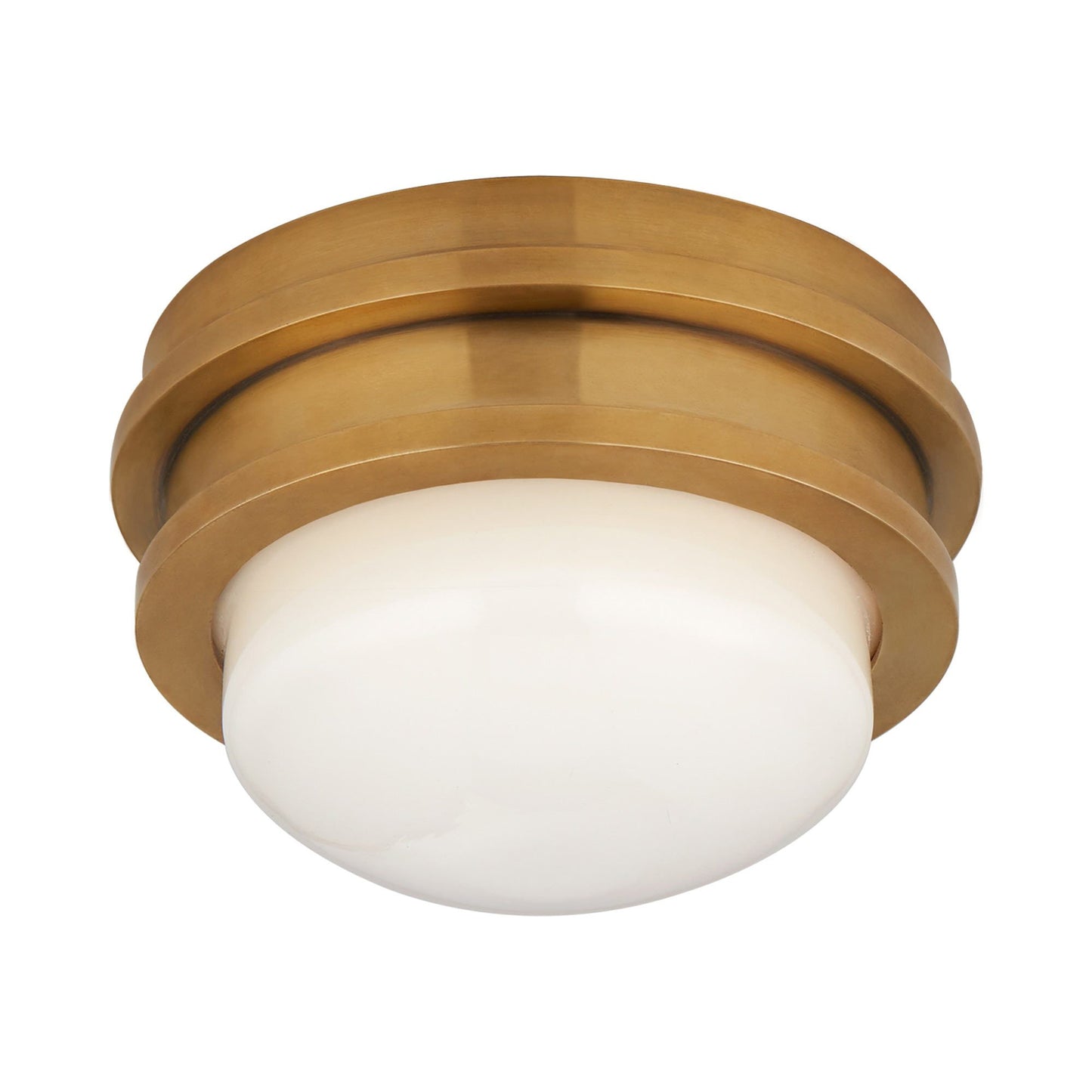 Launceton LED Flush Mount Ceiling Light in Antique-Burnished Brass.