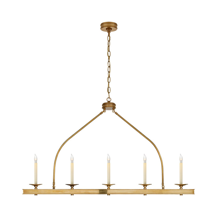 Launceton Linear Pendant Light in Antique-Burnished Brass.