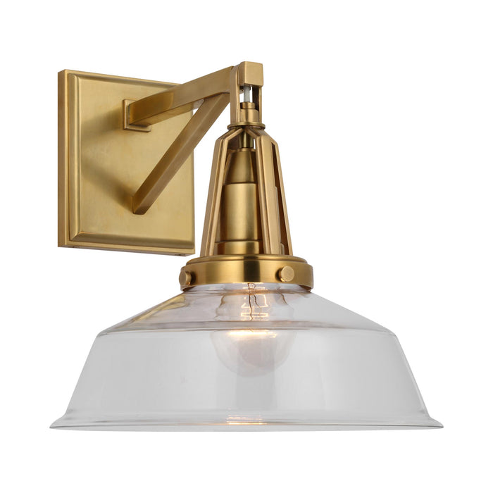 Layton LED Wall Light in Antique-Burnished Brass/Clear Glass.