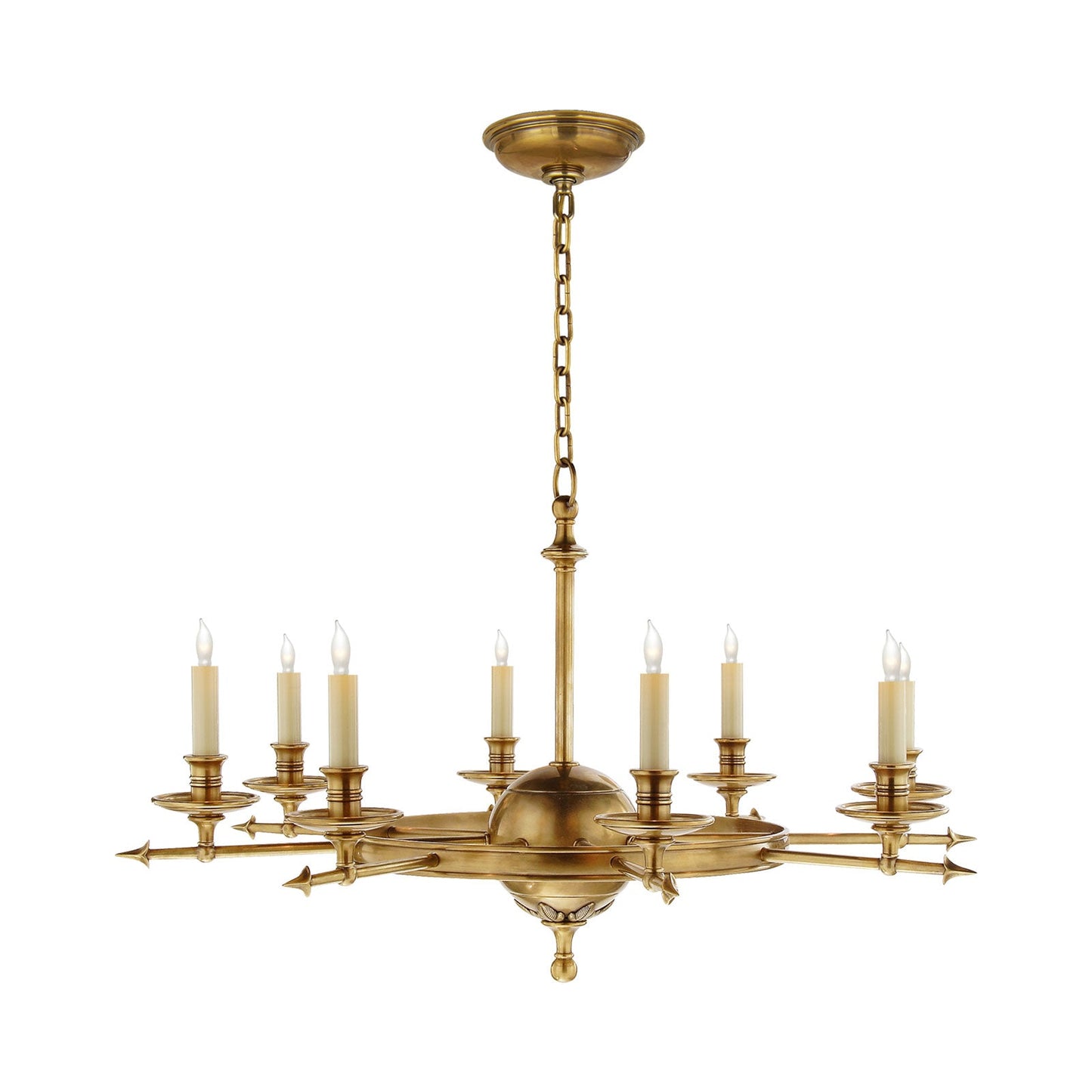 Leaf and Arrow Chandelier in Antique-Burnished Brass (Large).