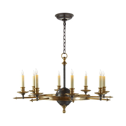 Leaf and Arrow Chandelier in Bronze/Antique-Burnished Brass (Large).