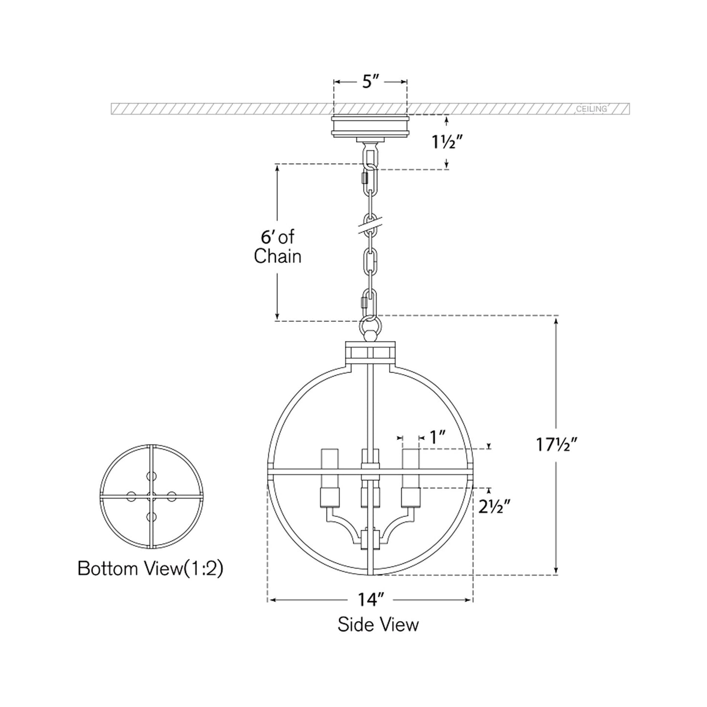 Lexie LED Pendant Light - line drawing.