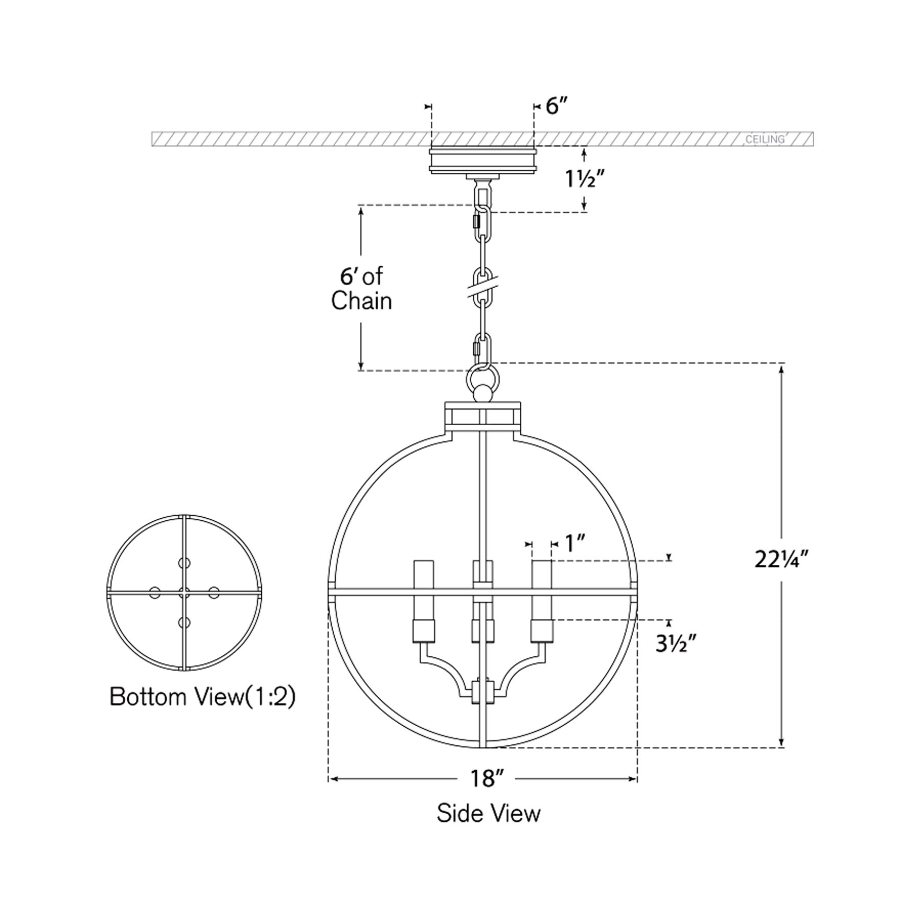 Lexie LED Pendant Light - line drawing.