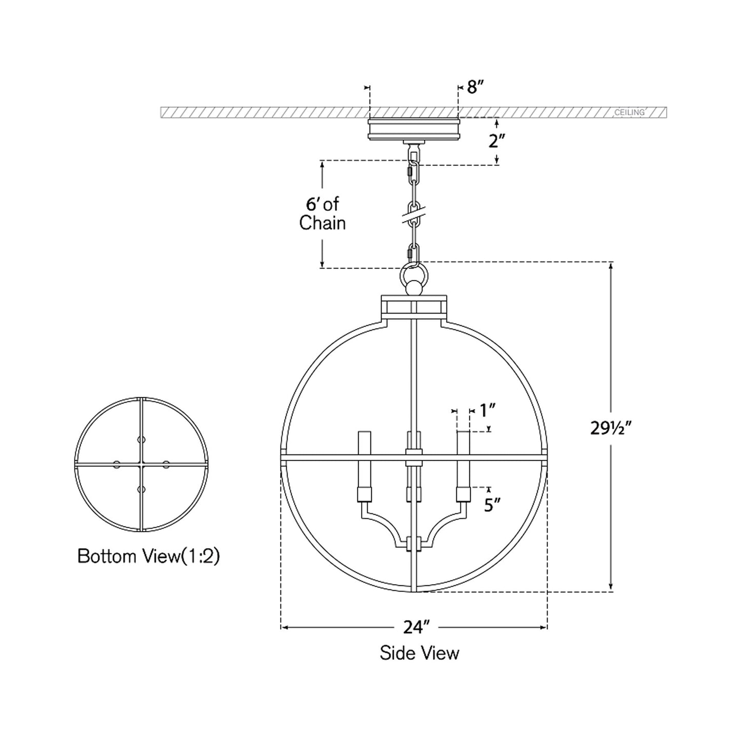 Lexie LED Pendant Light - line drawing.