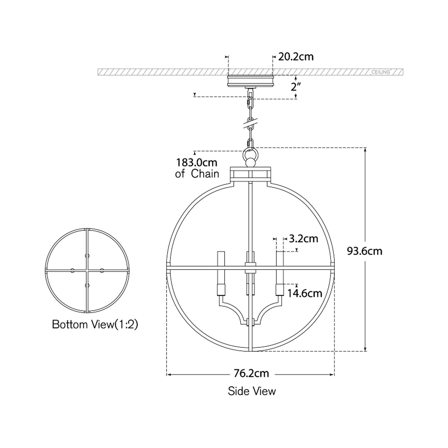 Lexie LED Pendant Light - line drawing.