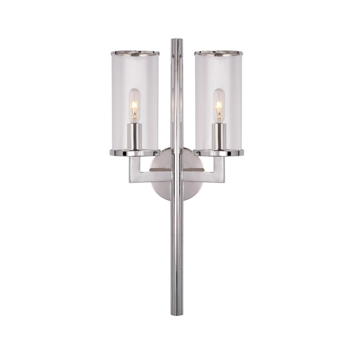 Liaison Double Wall Light in Polished Nickel/Clear.