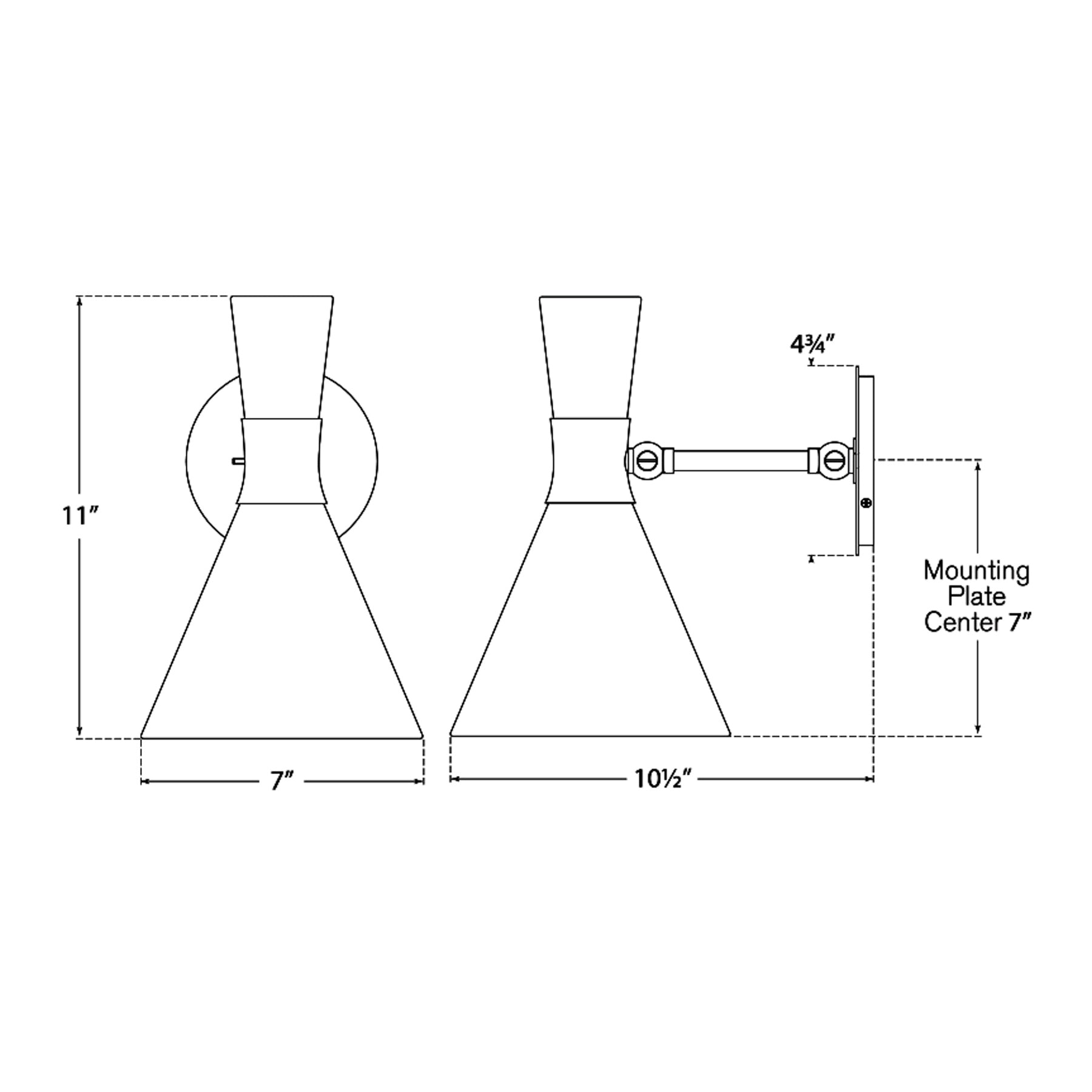 Liam Small Articulating Wall Light - line drawing.