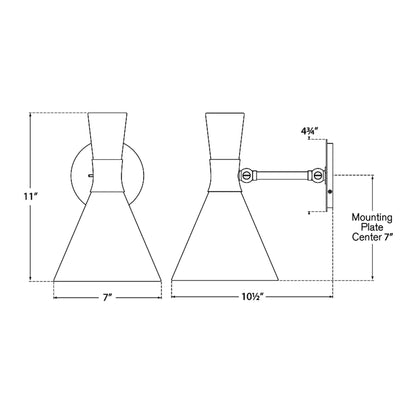 Liam Small Articulating Wall Light - line drawing.