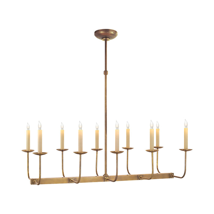 Linear Branched Chandelier in Hand-Rubbed Antique Brass/Without Shade.