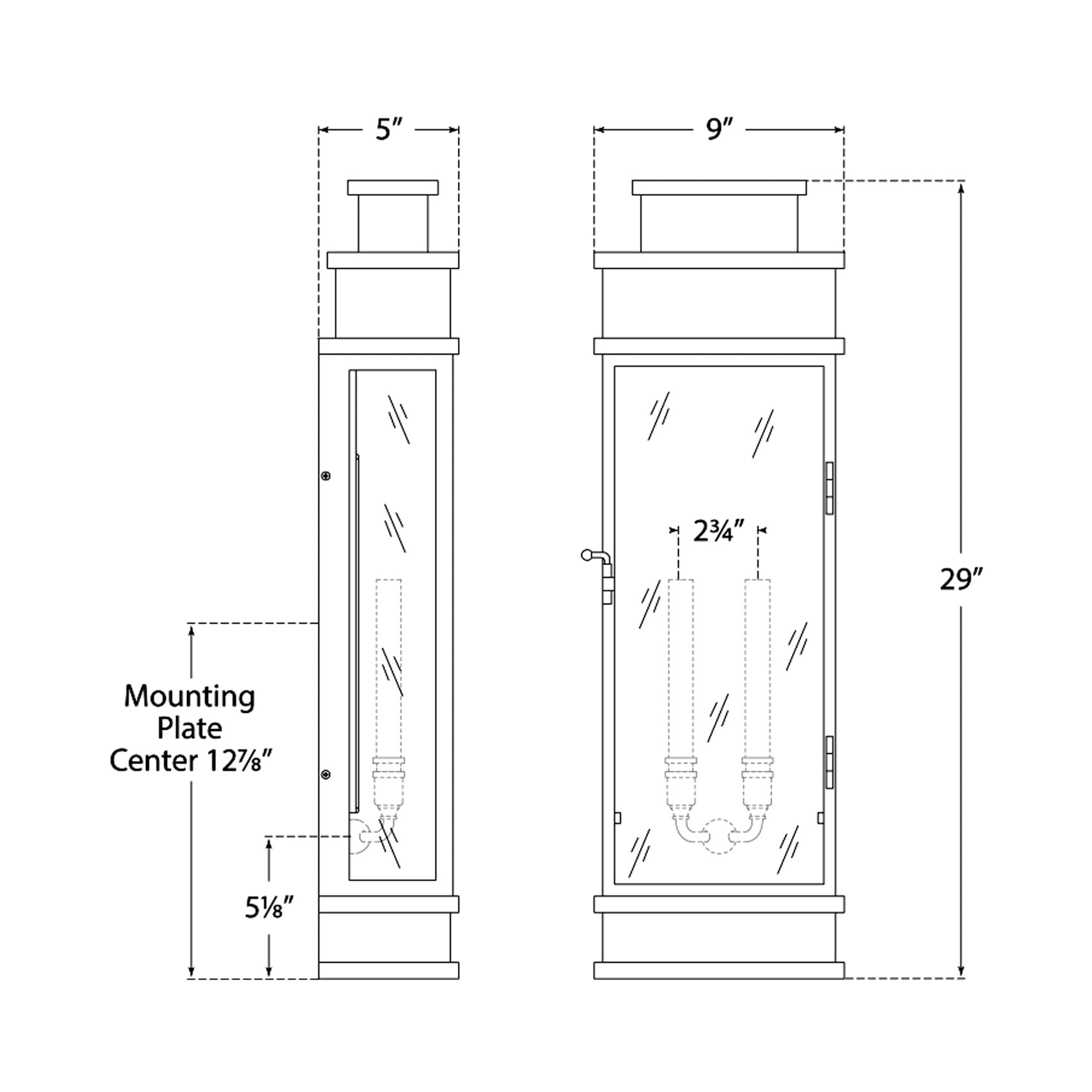 Linear Outdoor Wall Light - line drawing.