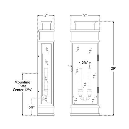 Linear Outdoor Wall Light - line drawing.